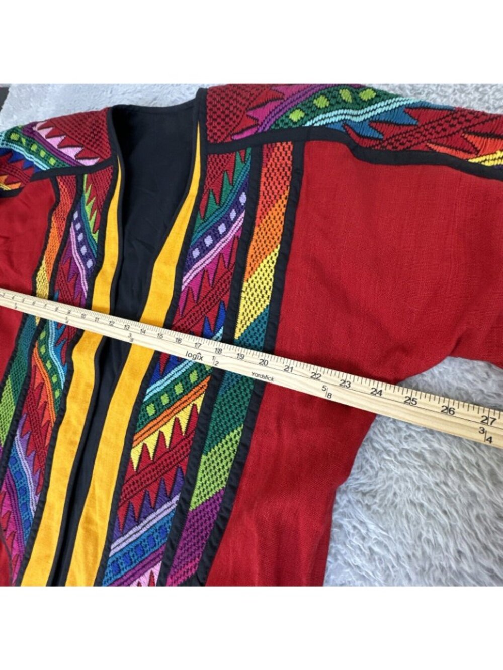 Theologos Art Kimono Shacket Vibrant Multicolored Needlepoint Design Open Front - Picture 10 of 16